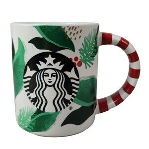 Starbucks Holiday Candy Cane Mug Green Red 12oz Mermaid Logo Holly Leaves 2019